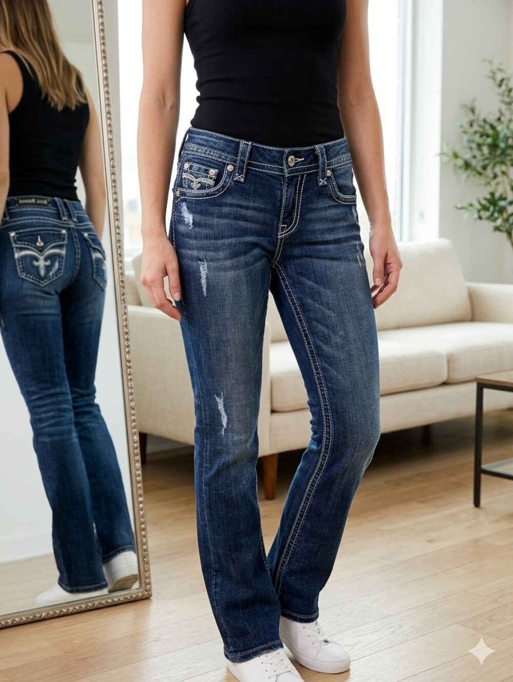 Rock Revival Stephanie Easy Capri Jeans Size 30 Flap Pocket Distressed